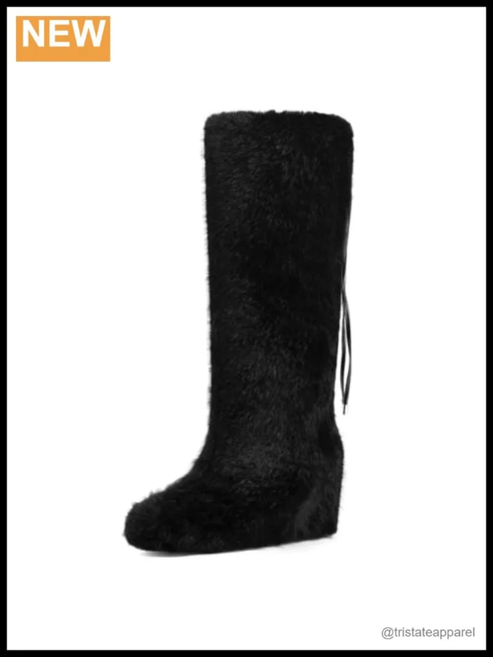 Women's Faux Fur Knee High Snow Boots Furry Fluffy Winter Boots Wedge